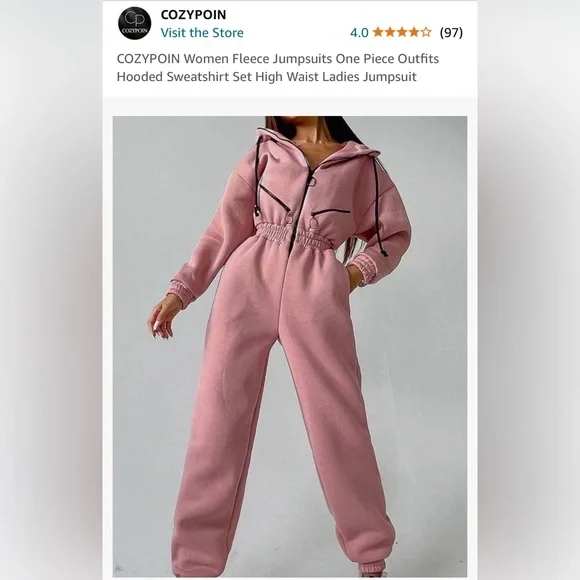 Cozypoin Fleece Jumpsuit, Zip Front, Light Pink, NWOT- size XL - Picture 12 of 12